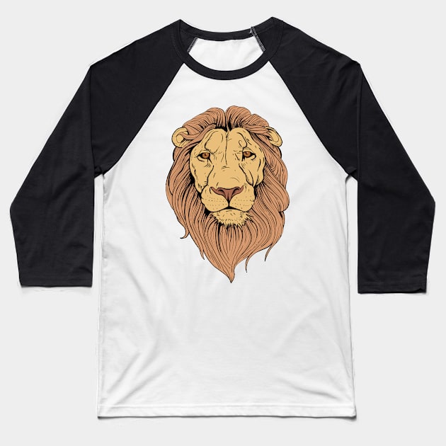 Lion Head with brown fur, majestic face and mane Baseball T-Shirt by Mesyo